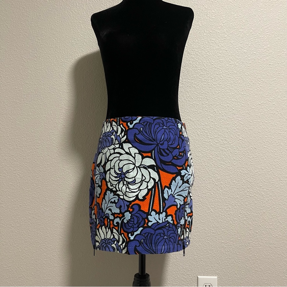 TopShop | Orange and Blue Floral Mini Skirt with Zipper Detail